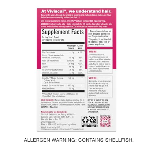 Viviscal Women's Hair Growth Supplement – Nourish Thinning Hair and Increase Hair Thickness – With AminoMar Collagen, Biotin, Zinc, Vitamin C, and Iron – 60 Tablets (30-Day Supply)