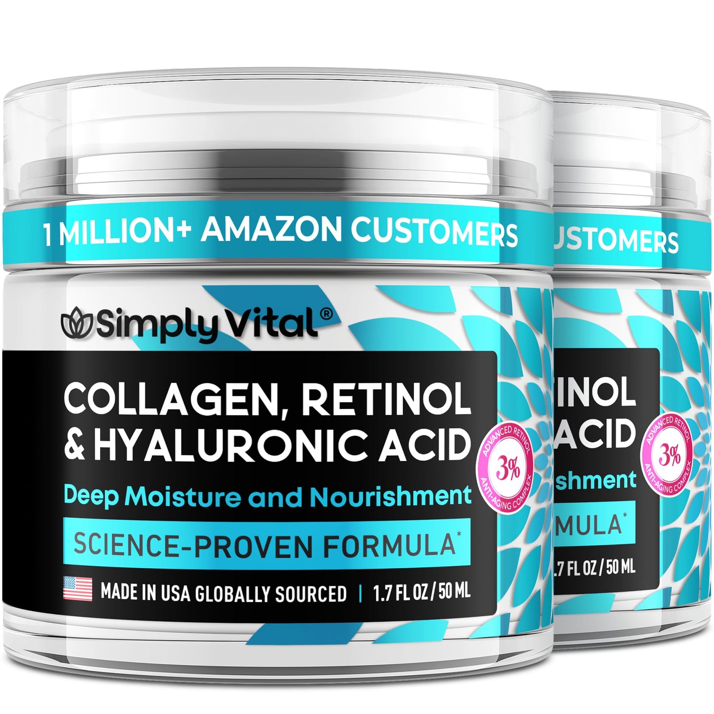 SimplyVital Collagen, Retinol & Hyaluronic Acid Cream - Anti-Aging Face Moisturizer for Face, Firming Skin Care Neck & Décolleté - Made in USA, Daily Moisturizer Face Cream Day & Night - 1.7 fl.oz.
