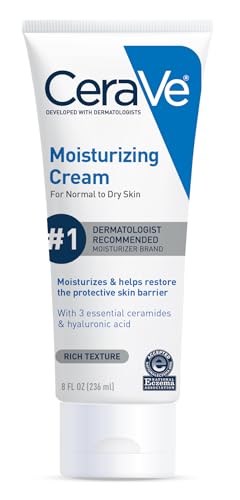 CeraVe Moisturizing Cream, Body and Face Moisturizer for Dry Skin, Body Cream with Hyaluronic Acid and Ceramides, Daily Moisturizer, Oil-Free, Fragrance Free, Non-Comedogenic, 19 Ounce